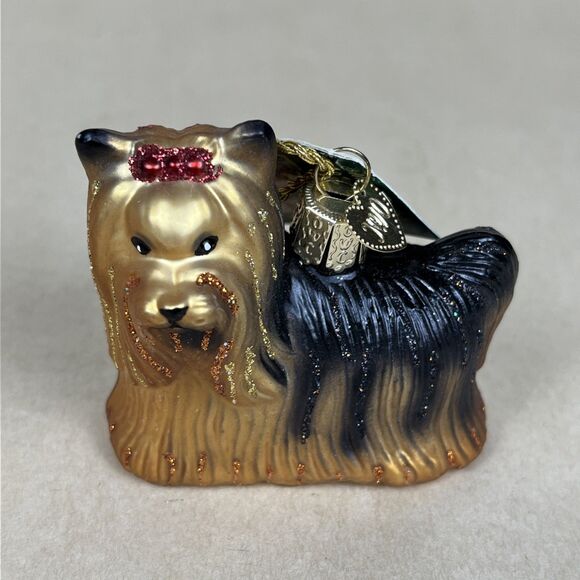 VTG OLD WORLD CHRISTMAS YORKIE TERRIER DOG BLOWN GLASS CHRISTMAS ORNAMENT W/ Tag - Picture 3 of 7